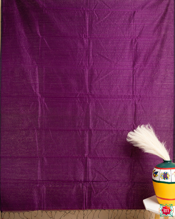 Purple Maheshwar Silk Cotton Silver Stripes Saree Garnet Glow
