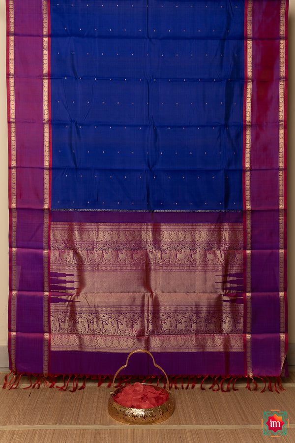 Blue with Pink Kanjivaram Soft Silk Saree Antara