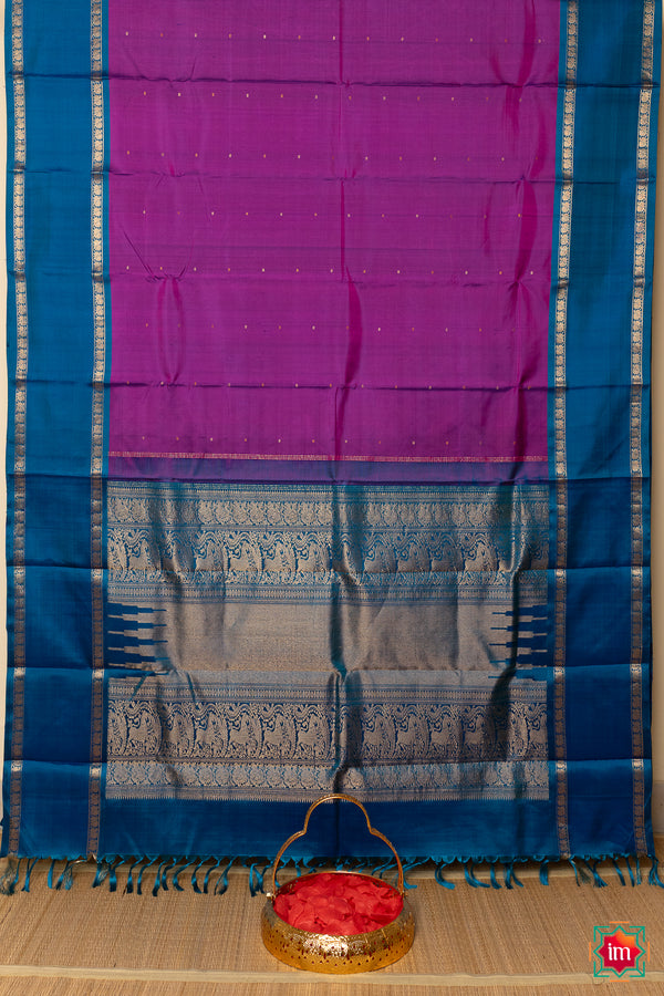 Purple With Blue Rettaipet Kanjivaram Soft Silk Saree Amogha