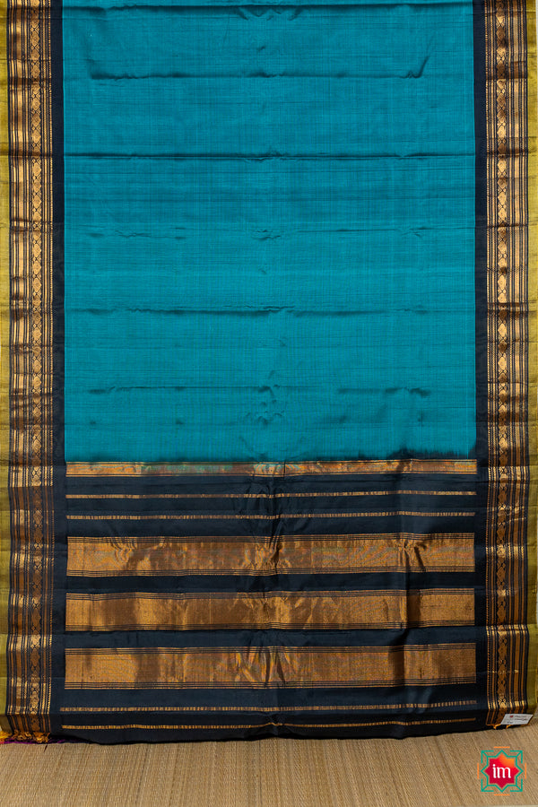 Blue Handloom Gadwal Silk Cotton Saree Mayuri