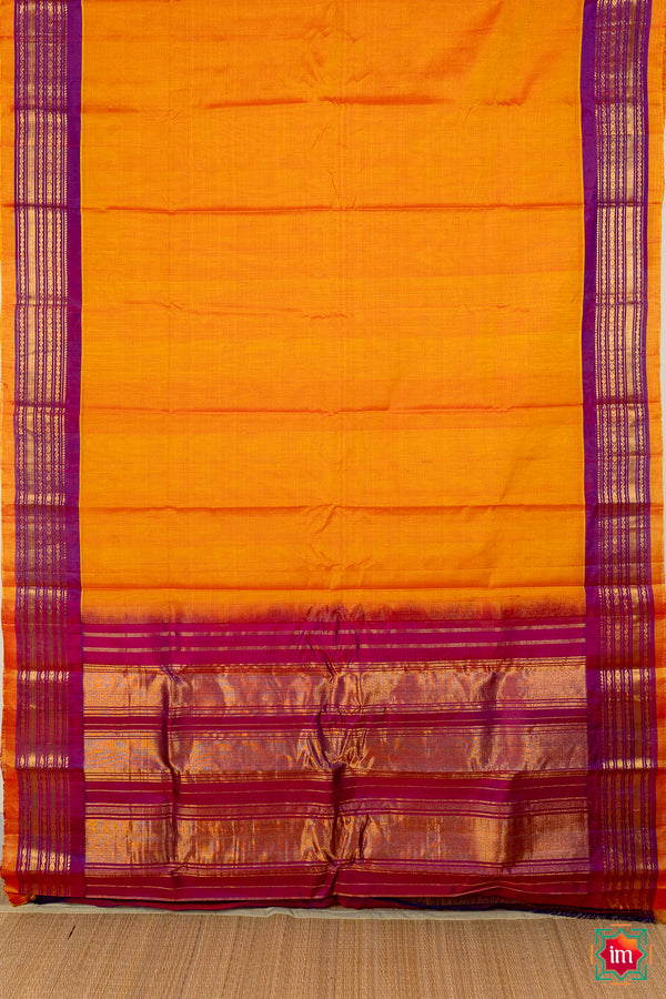 Orange Handloom Gadwal Silk Cotton Saree Nethra