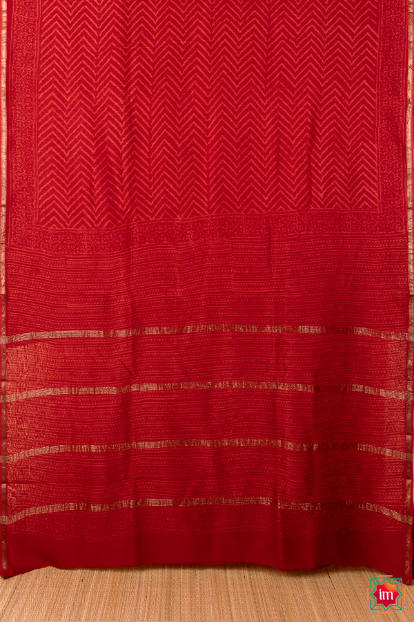Chilly Red Bagru Handblock Printed Chanderi Silk Cotton Saree Chilly Charm