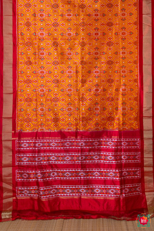 Yellow Red Pochampally Ikkat Patola Design Silk Saree Devasena