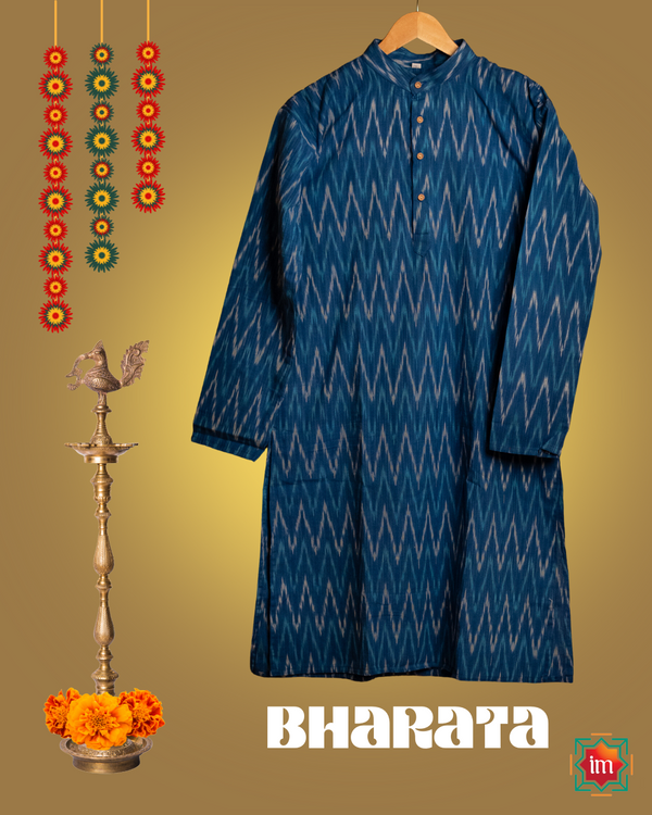 Blue  Pochampally Ikkat Mens Kurta Bharata