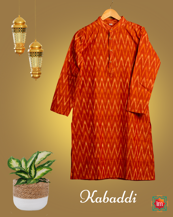 Orange Pochampally Ikkat Kids Unisex Kurta Kabaddi