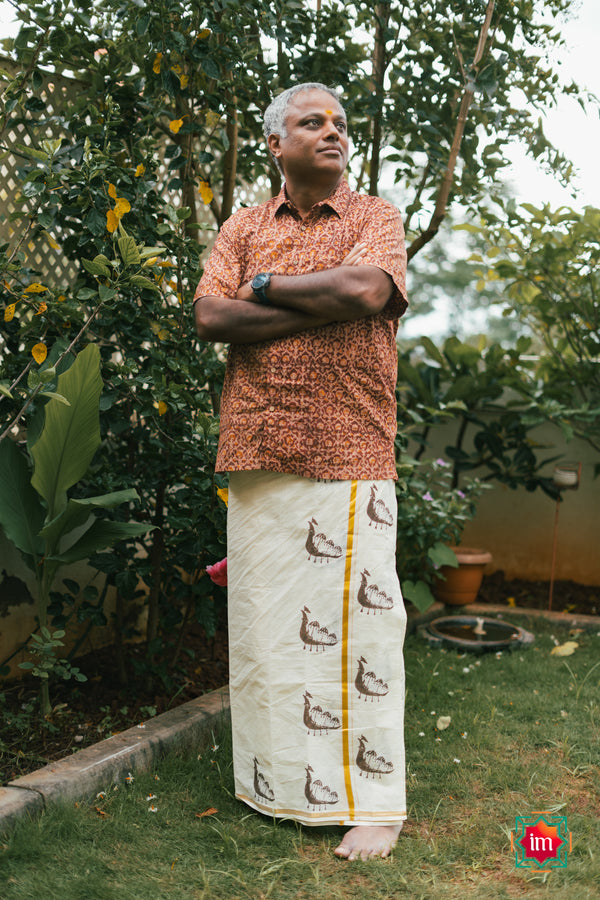 Onam Boat Handblock Mens Dhoti Vallamkali