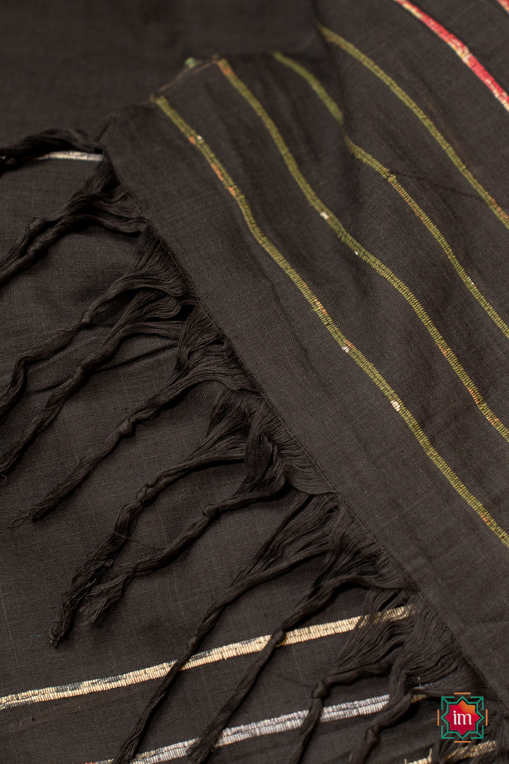 Black-Bengal-Khesh-Cotton-Saree-Dark-Night-1-The-Indian-Motif