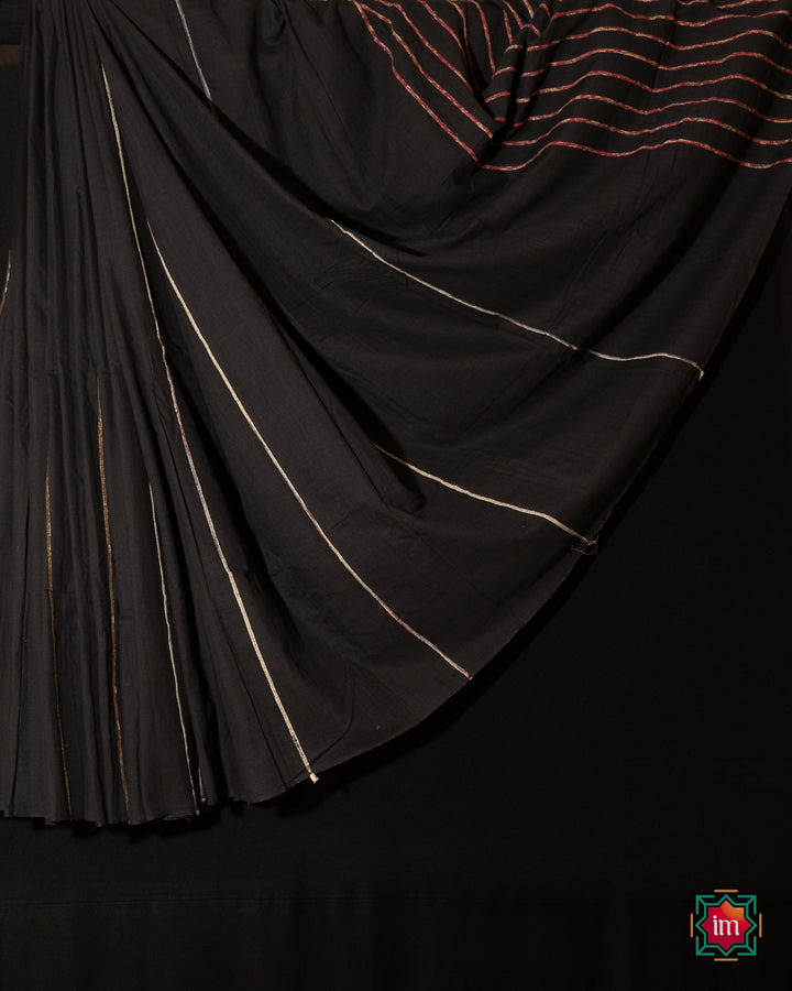 Black-Bengal-Khesh-Cotton-Saree-Dark-Night-The-Indian-Motif