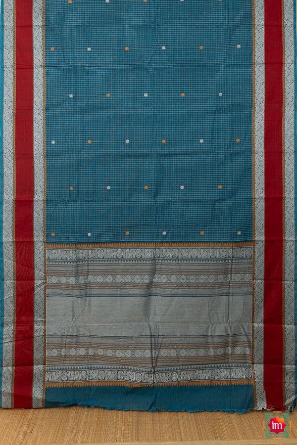 Blue Checkered Kanchi Cotton Saree Shakuntalam