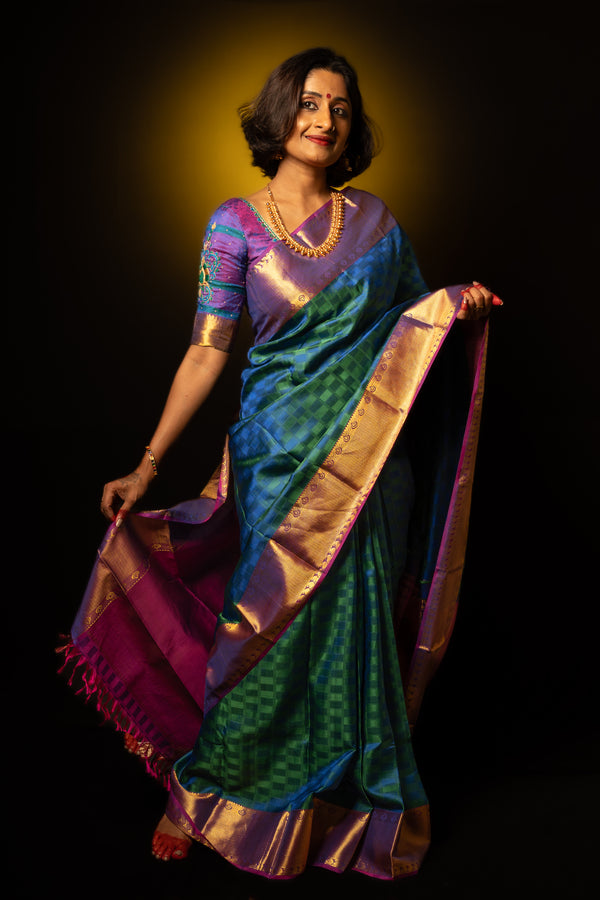 Peacock Blue Kanjivaram Paimadi Saree Mayil