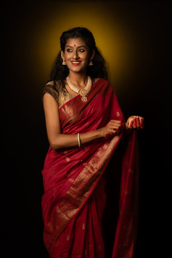 Red Banaras Brocade Saree Shankupushpam