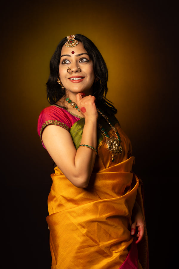 Yellow Kanjivaram ganga jamuna Saree Manormani