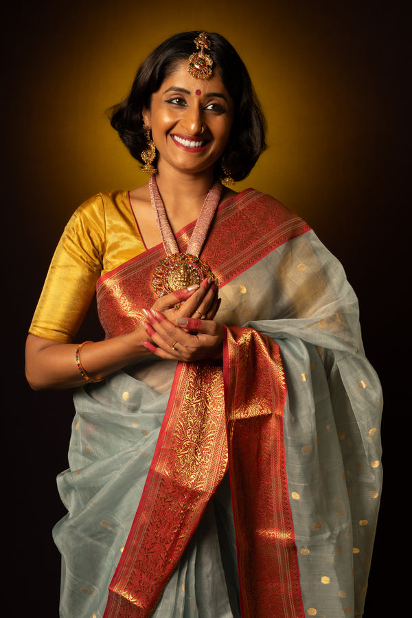 Grey Chanderi Silk Cotton Saree Manamohini