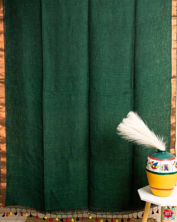 Green Handwoven Linen Saree Garden Glory