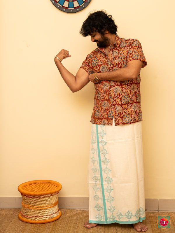 Cotton Handblock Printed Mens Dhoti Kolam