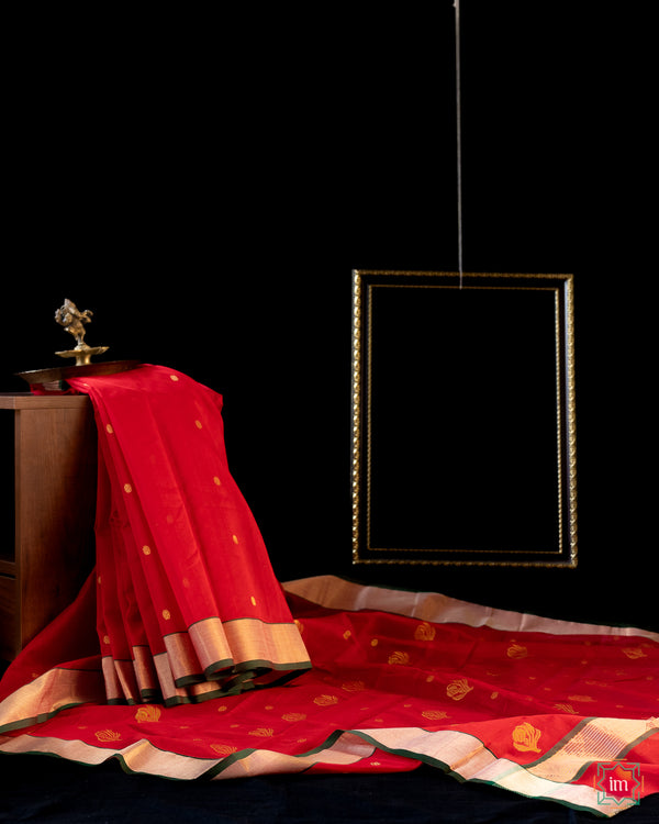 Red Chanderi Silk Cotton Saree Dilruba