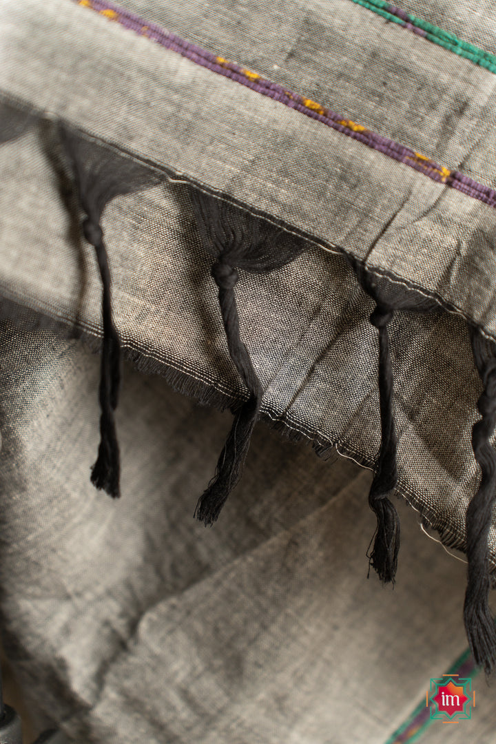 Grey-Bengal Khesh Cotton Saree Rainy Cloud-1-The Indian Motif