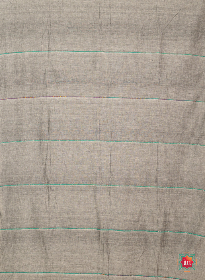 Grey-Bengal Khesh Cotton Saree Rainy Cloud-2-The Indian Motif