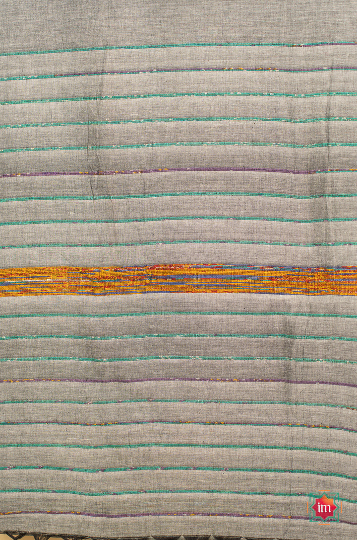 Grey-Bengal Khesh Cotton Saree Rainy Cloud-3-The Indian Motif