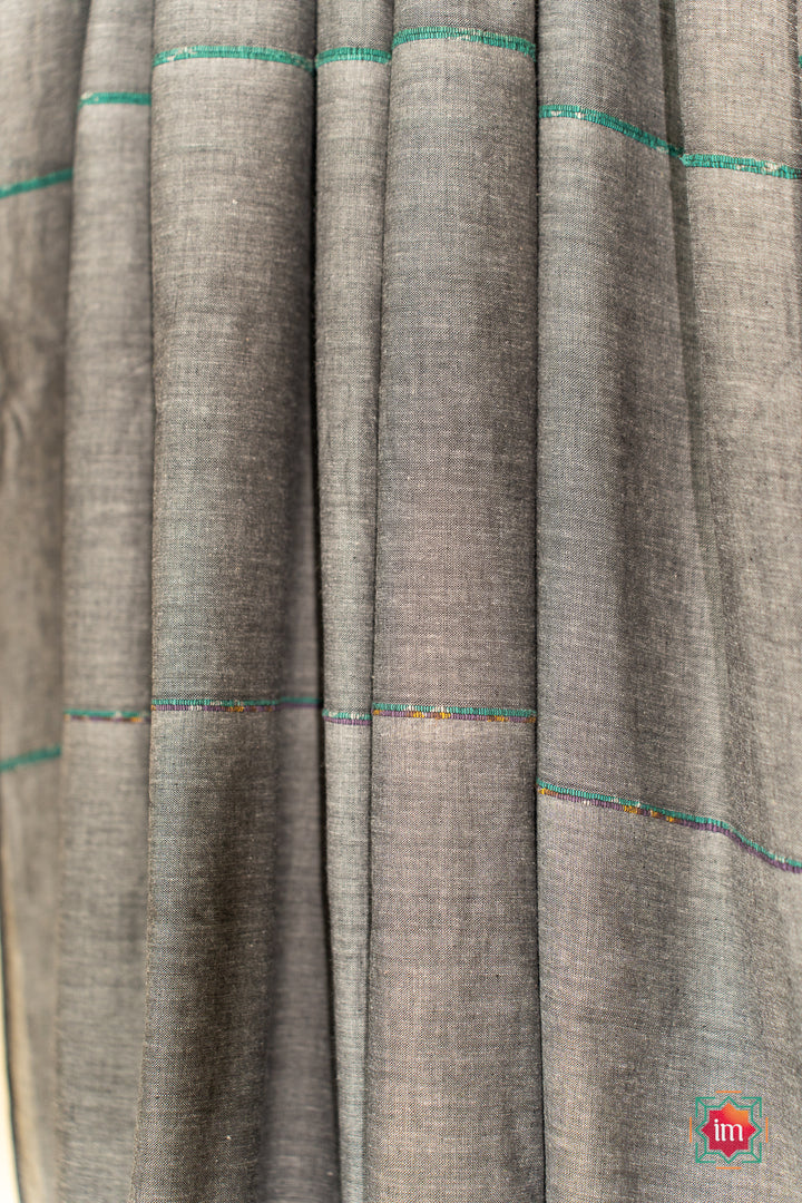 Grey-Bengal Khesh Cotton Saree Rainy Cloud-4-The Indian Motif