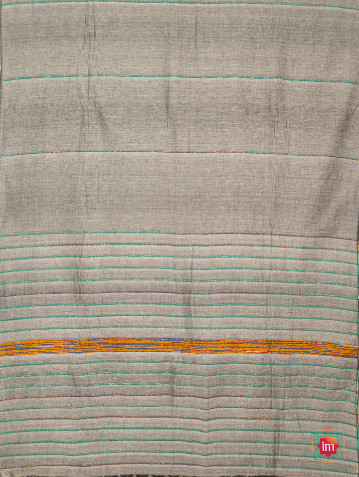 Grey-Bengal Khesh Cotton Saree Rainy Cloud-6-The Indian Motif