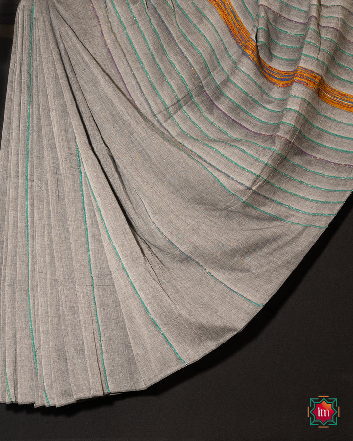 Grey-Bengal Khesh Cotton Saree Rainy Cloud-The Indian Motif