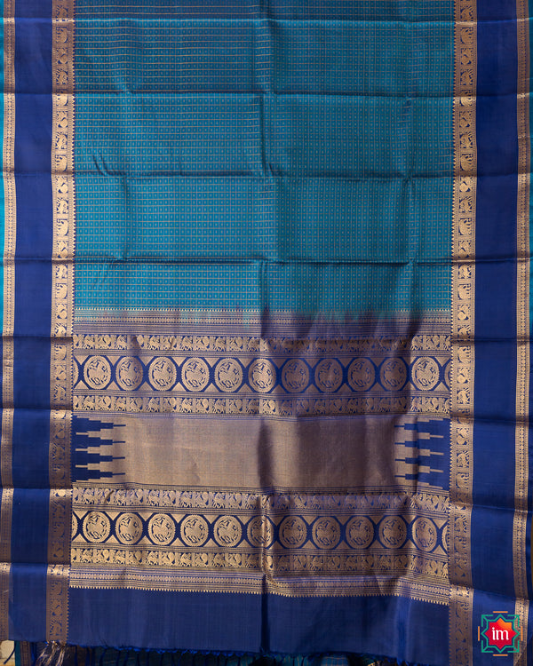 Ananda blue Kanjivaram Soft Silk Lakshadeepam Saree Anandam