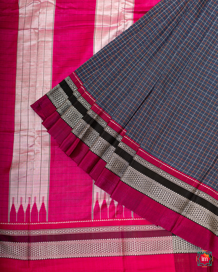 Beautiful Blue handloom cotton saree is pleated and displayed on the floor.