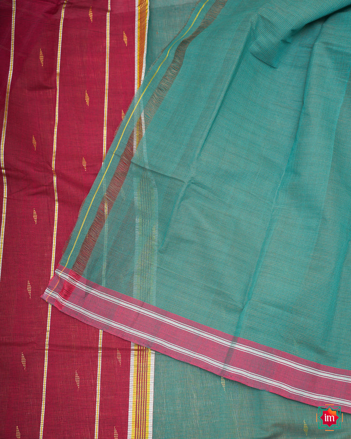 Beautiful udupi handloom cotton saree is displayed.