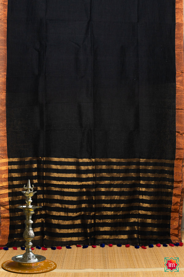 Black Handwoven Linen Saree Raat