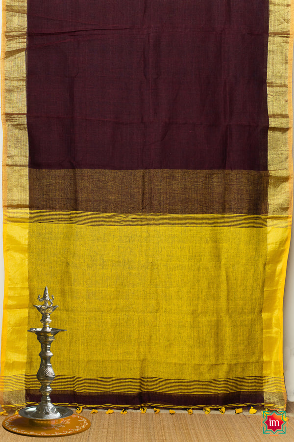 Brown Linen With Tissue Zari Saree Dhriti