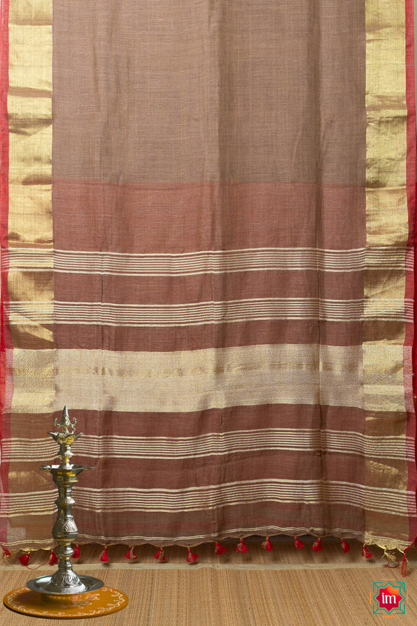 Biscuit Colour Linen With Tissue Zari Saree Mitti