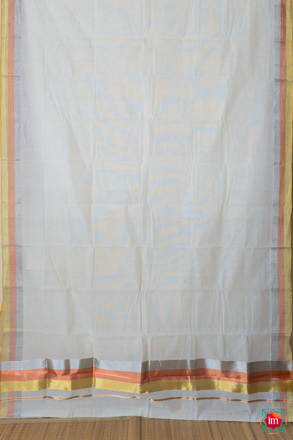 White Kasavu Handloom Cotton Saree Omanathingal