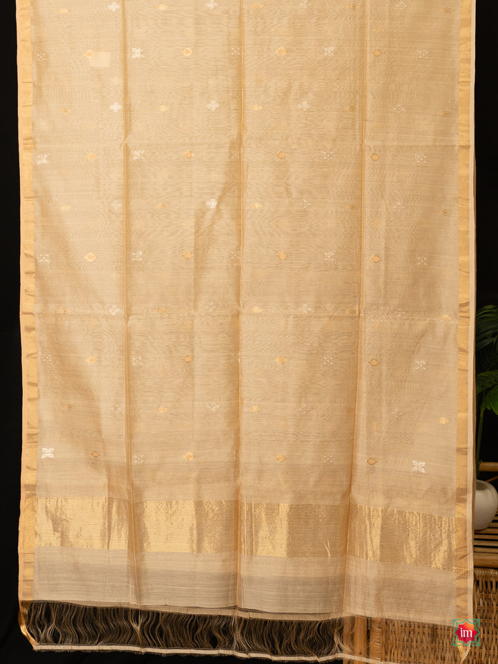 Sandal-Silver-Golden-Handloom-Chanderi-Silk-Cotton-Dupatta-The-Indian-Motif
