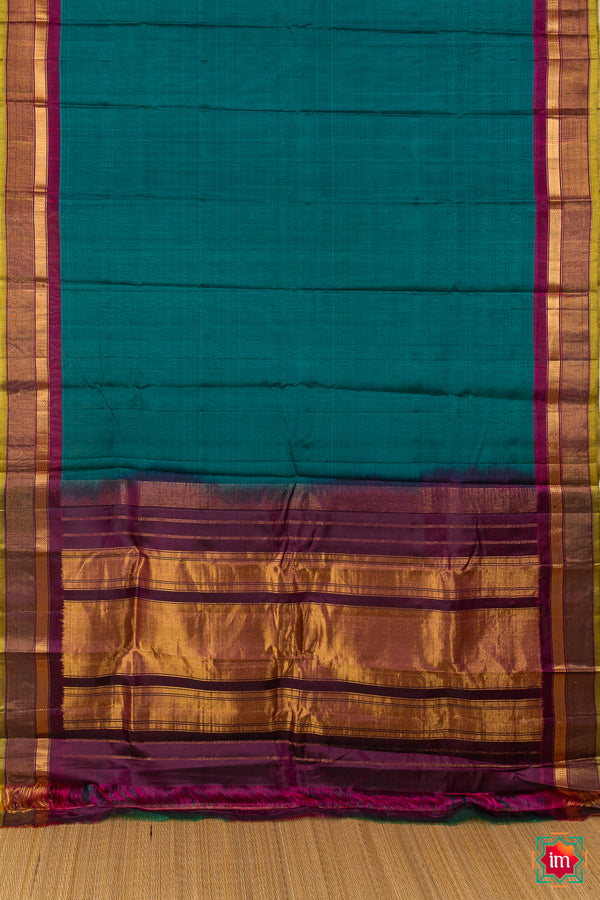 Peacock Blue Handloom Gadwal Silk Cotton Saree Mayura