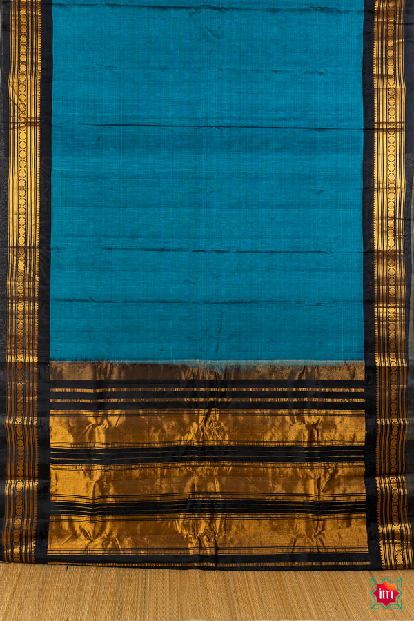 Blue Handloom Gadwal Silk Cotton Saree Neelima