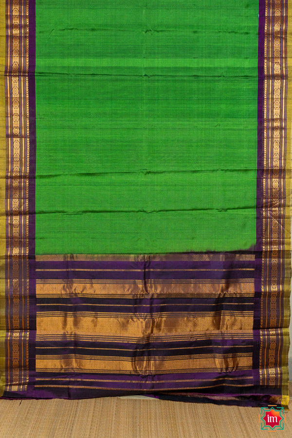 Green Handloom Gadwal Silk Cotton Saree Kili
