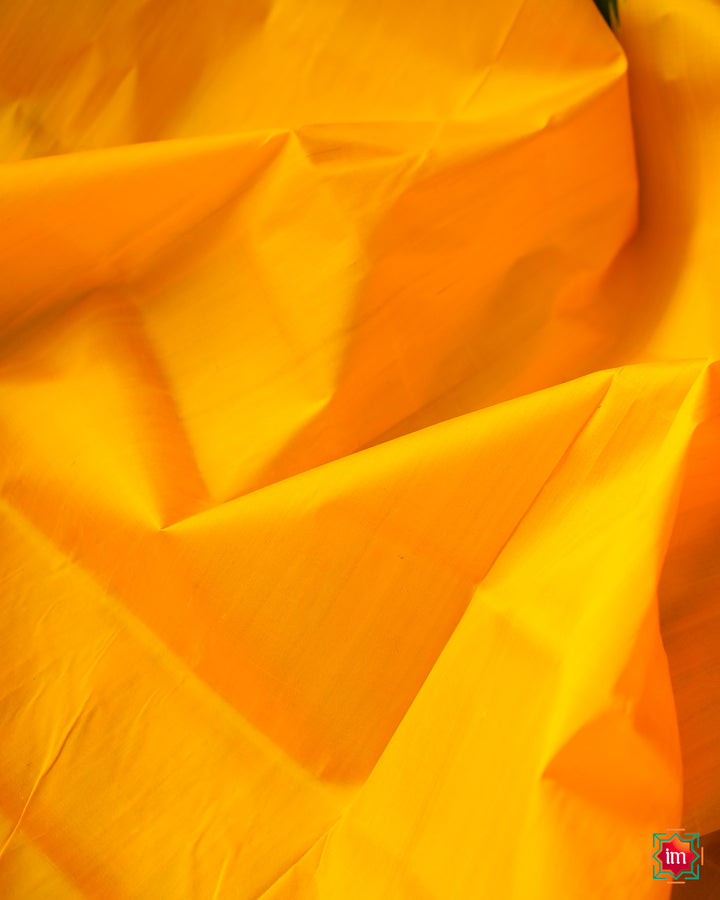 Elegant Yellow Green silk mark saree is displayed.