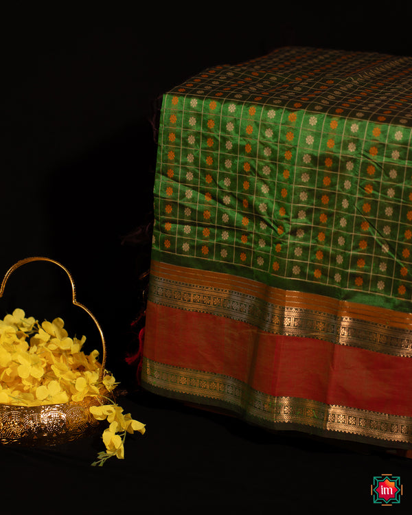 Green 1000 Butta Kanchi Silk Cotton Saree Hemavathi