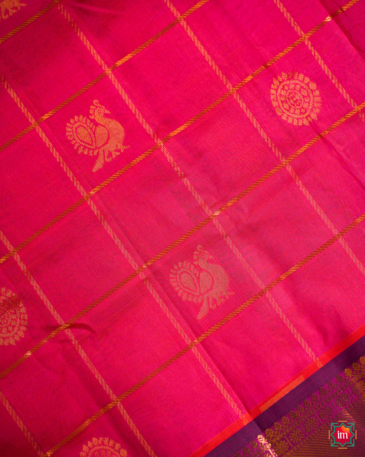 Elegant Candy Pink  Silk Saree, where in the detailed saree print is displayed.