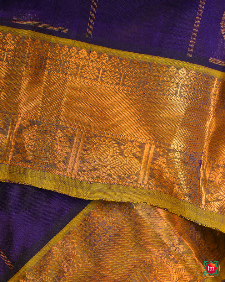 Elegant Cobalt Blue silk Saree, where in the detailed saree print is displayed.