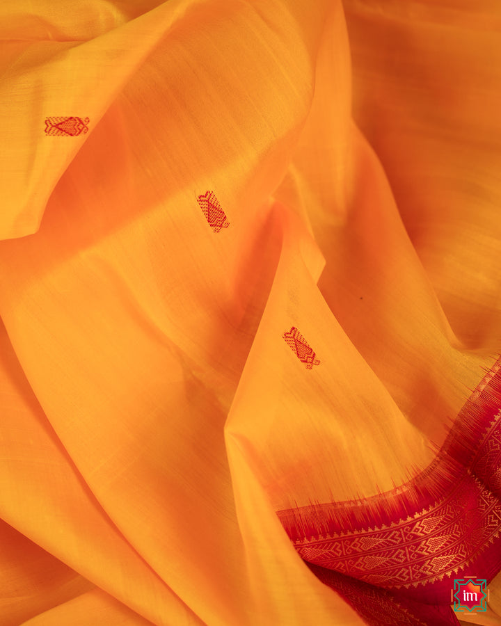 Elegant Yellow Red Khandua Silk Saree Kalyani is displayed.