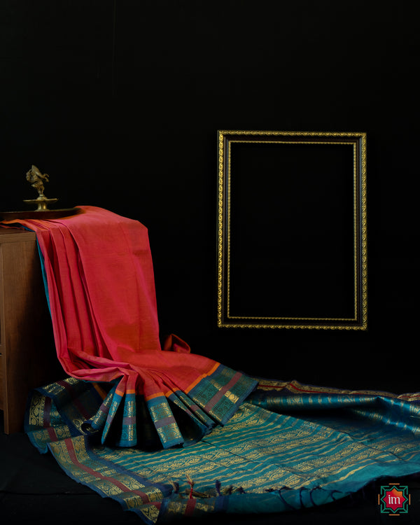 Peach Kanchi Silk Cotton Saree Kanakambaram