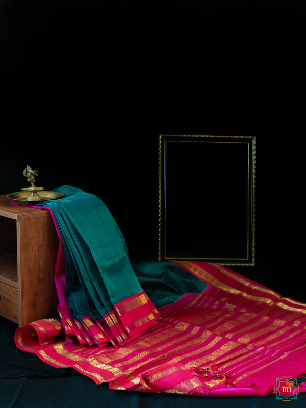 Peacock Blue Green Kanchi Silk Cotton Saree Mayuri