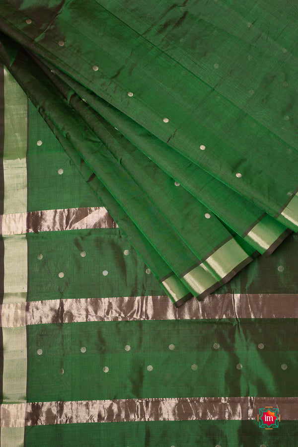 Bottle Green Venkatatgiri Silk Cotton Saree Margadham