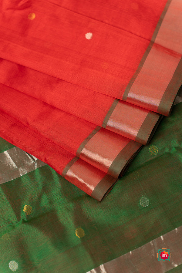 Red With Green Venkatatgiri Silk Cotton Saree Margadham