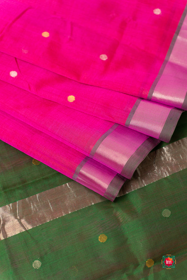 Pink With Green Venkatatgiri Silk Cotton Saree Minsaram