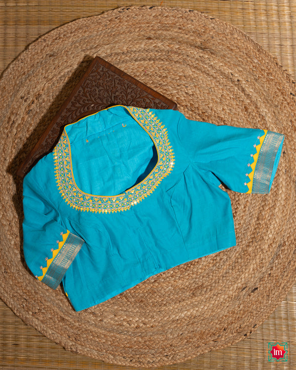 Blue Cotton Hand Embroidery Blouse Neelambari