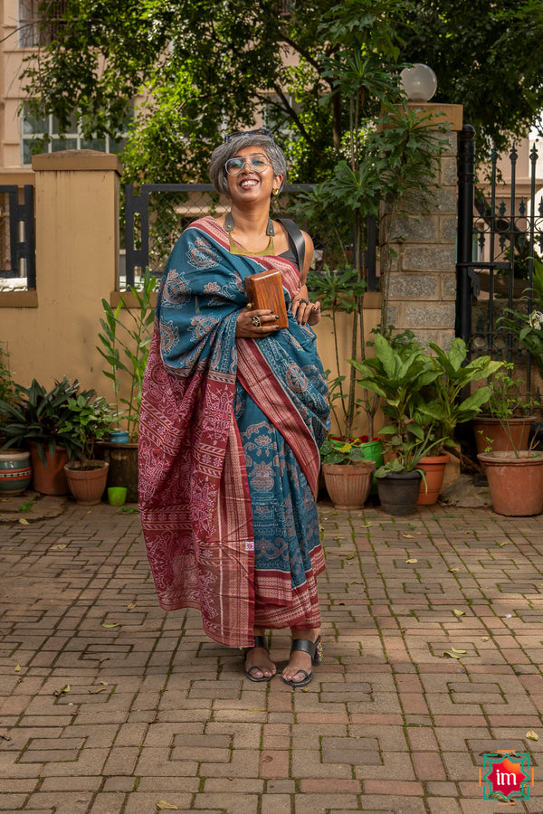 Sea Green Sambalpur Ikkat Cotton Saree Samudra