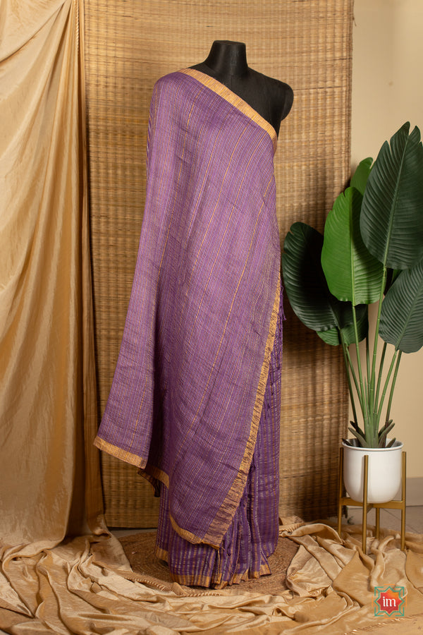 Lavender Handwoven Linen With Zari Saree Lavender Love